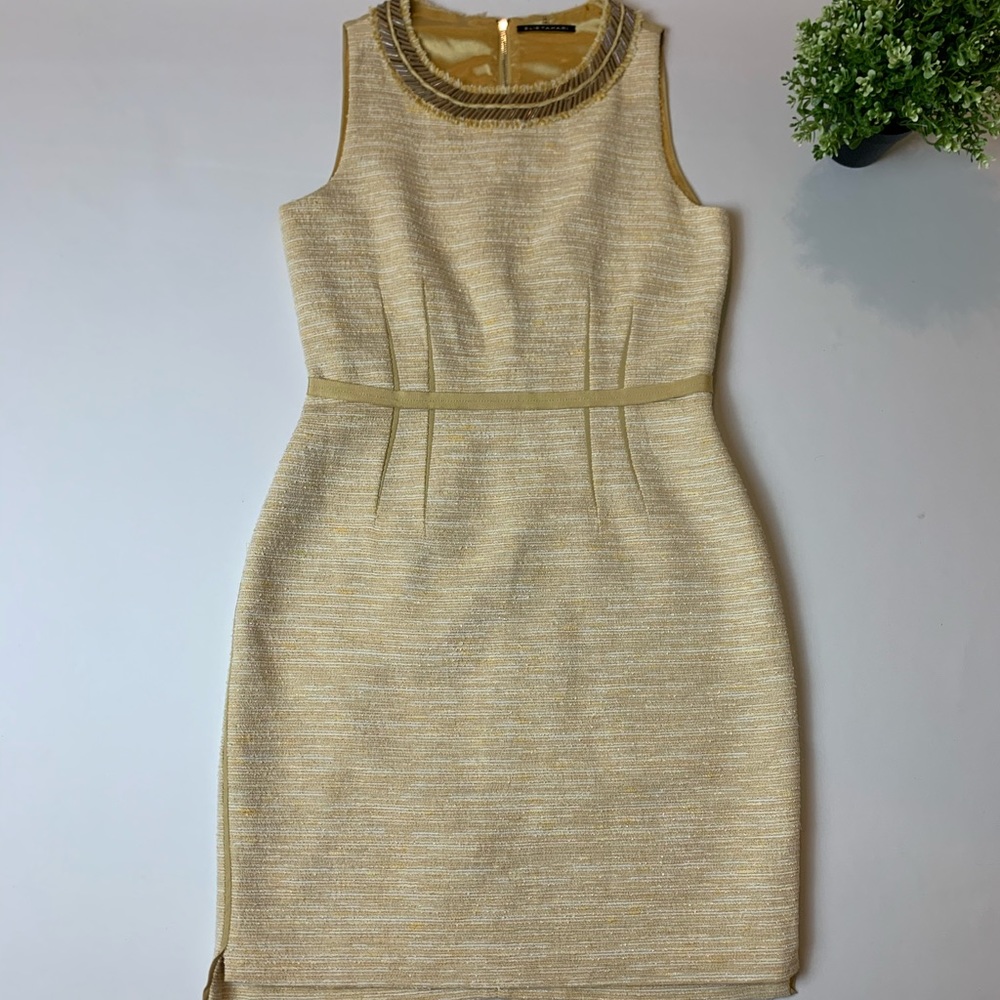 Elie Tahari Womens Crew Neck A Line Dress Yellow 6